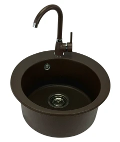 Zlewozmywak jednokomorowy VIVA brąz metalik + bateria NOON