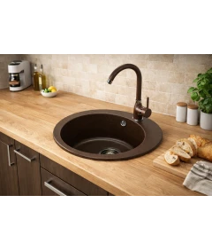 Zlewozmywak jednokomorowy VIVA brąz metalik + bateria NOON