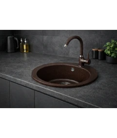 Zlewozmywak jednokomorowy VIVA brąz metalik + bateria NOON