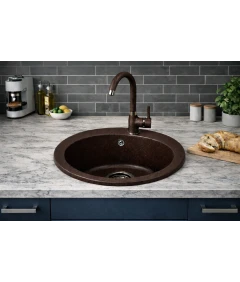 Zlewozmywak jednokomorowy VIVA brąz metalik + bateria NOON