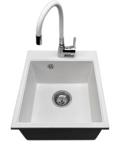 Zlewozmywak jednokomorowy COBALT biały +  syfon czarny