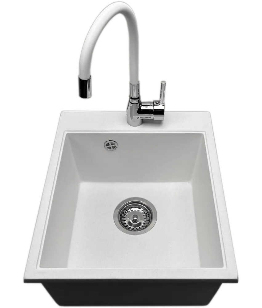 Zlewozmywak jednokomorowy COBALT biały +  syfon czarny