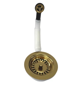 Syfon do zlewu granitowego złoty 3,5" przyścienny z podłączeniem zmywarki