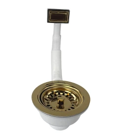 Syfon złoty do zlewu  3,5` przyścienny z prostokątnym przelewem