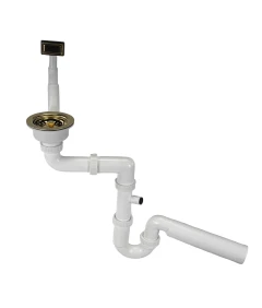 Syfon złoty do zlewu  3,5` przyścienny z prostokątnym przelewem