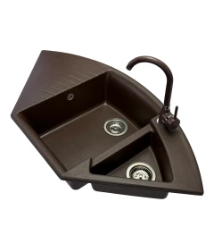Zlewozmywak narożny TREND brąz metalik + bateria NOON