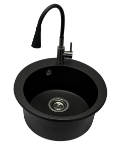 Zlewozmywak jednokomorowy VIVA czarny + bateria flex dwustrumieniowa