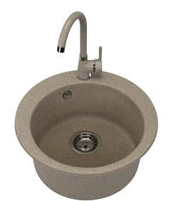 Zlewozmywak jednokomorowy VIVA beż + bateria NOON