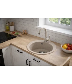 Zlewozmywak jednokomorowy VIVA beż + bateria NOON