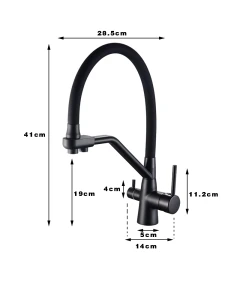 Zlewozmywak jednokomorowy VIVA czarny + bateria trójdrożna z wyciąganą wylewką + czarny syfon