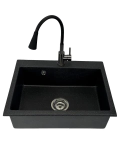 Zlewozmywak jednokomorowy ELAN grafit + bateria Flex dwufunkcyjna