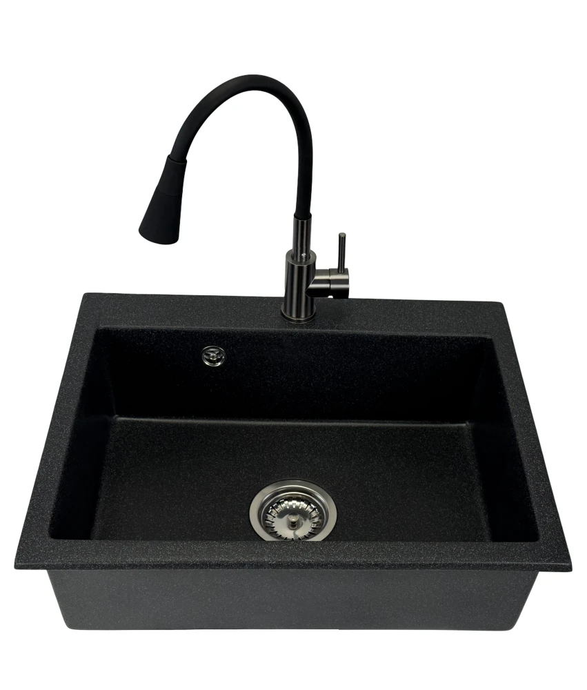 Zlewozmywak jednokomorowy ELAN grafit + bateria Flex dwufunkcyjna