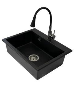 Zlewozmywak jednokomorowy ELAN czarny + bateria Flex LAGUNA