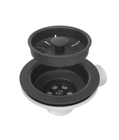 Zlewozmywak jednokomorowy ELAN czarny + bateria trójdrożna z wyciąganą wylewką + syfon czarny