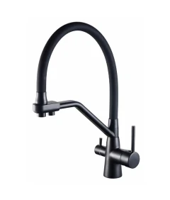 Zlewozmywak jednokomorowy ELAN czarny + bateria trójdrożna z wyciąganą wylewką + syfon czarny