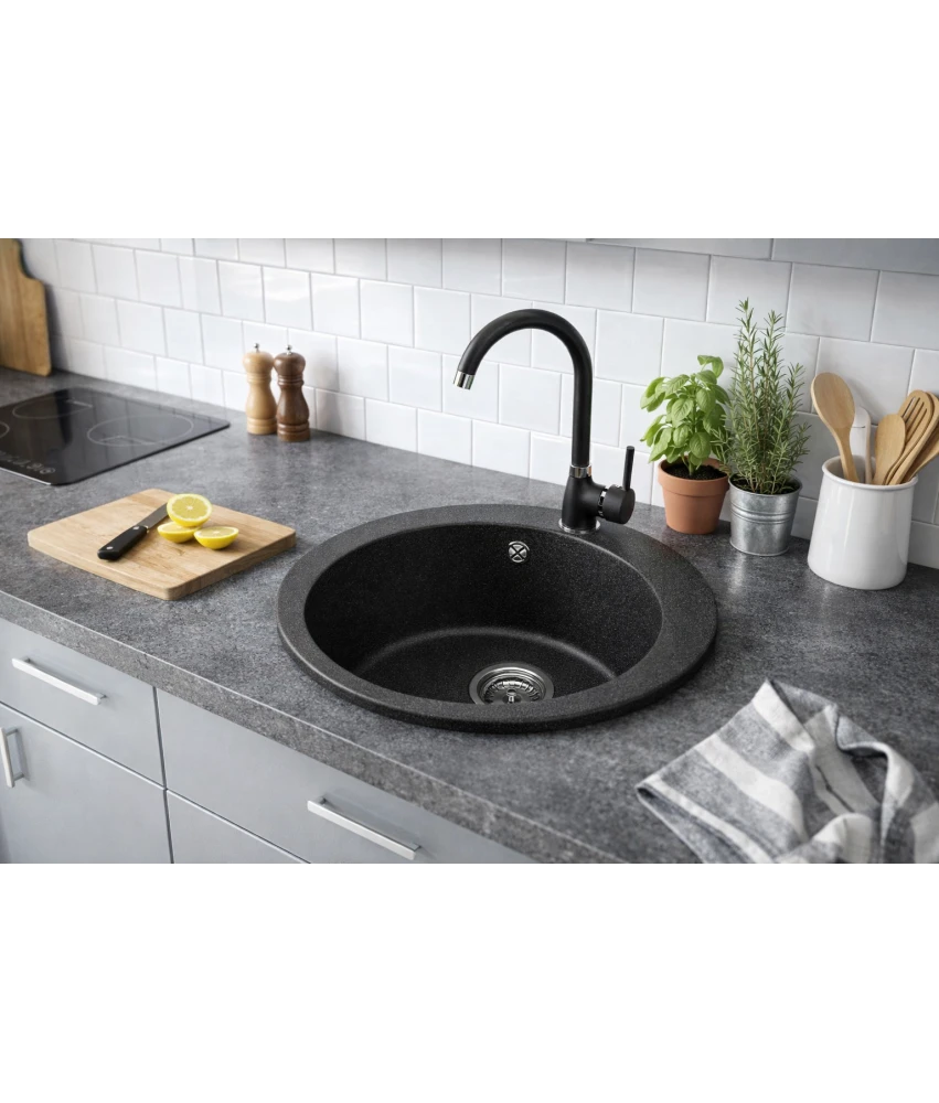 Zlewozmywak jednokomorowy VIVA grafit + bateria NOON